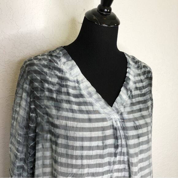 Soft Surroundings black gray sheer striped popover top size Petite Extra Large - Picture 2 of 15